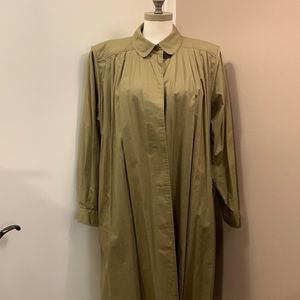 VINTAGE Sanyo Pleated Olive Green Maxi Cotton Trench Coat Size 14